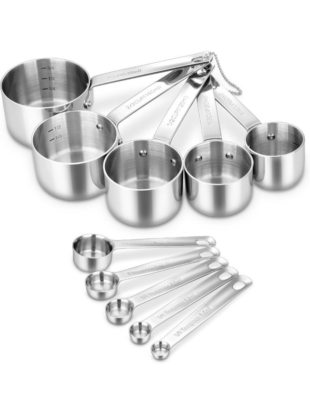 Premium 18/10 Stainless Steel Measuring Cups & Spoons Set - Kitchen Essentials